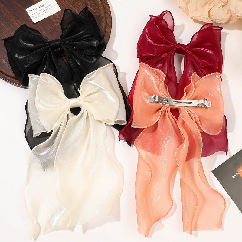 Ribbon Bow Gift - 1 Stück cremefarbene Netzbandschleife mit Schwanzfeder,