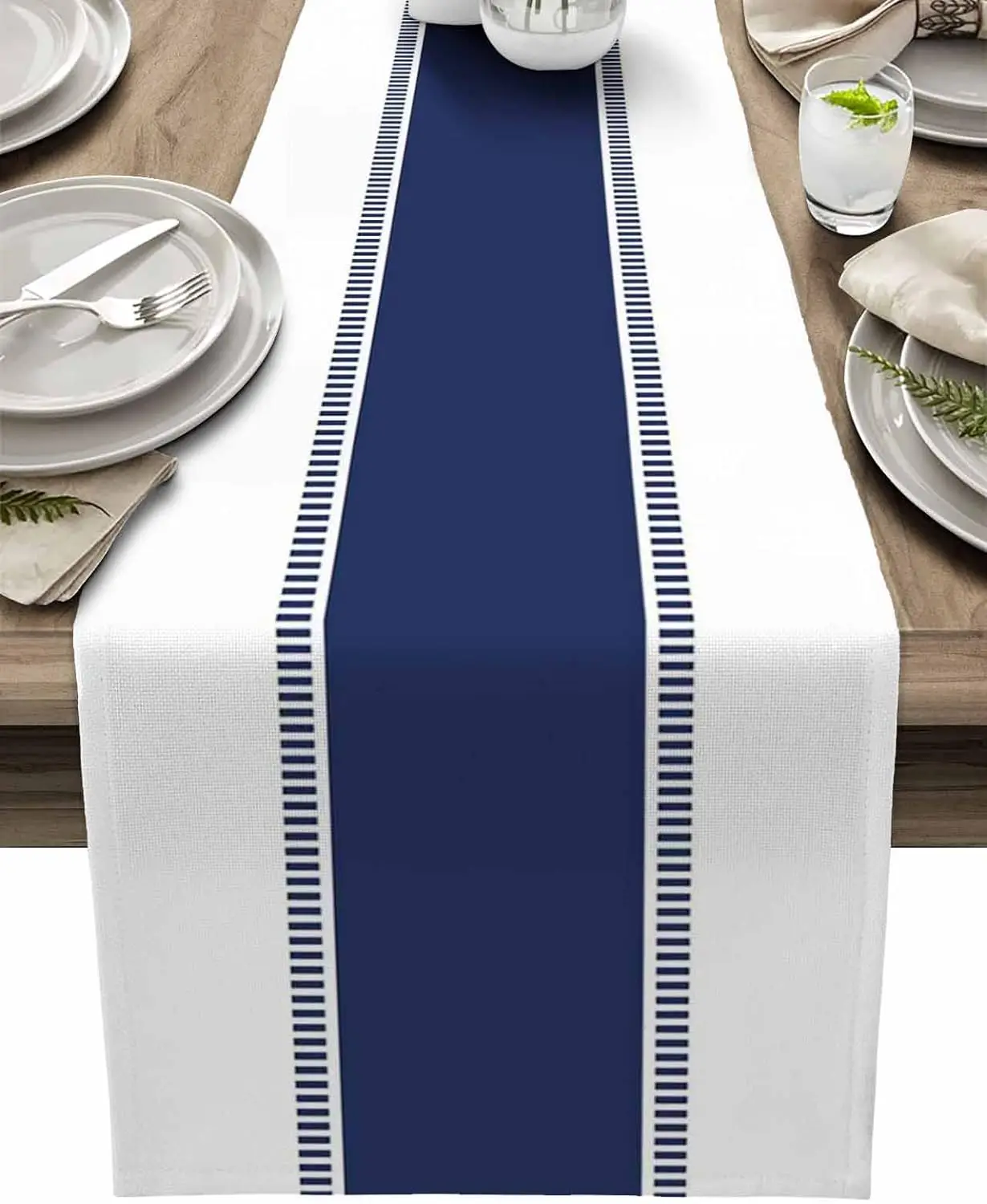 Marineblaue Streifen Leinen Ti – Christmas Table Runner Bewertung und Preis